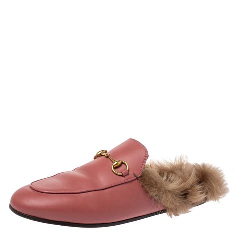 gucci princetown mules fur pink suede